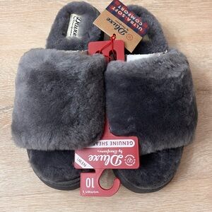Deluxe Gray Shearling Slippers